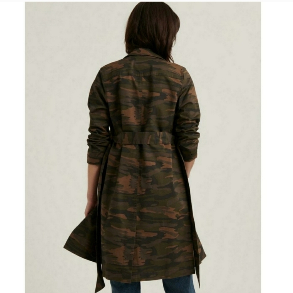 NWT Lucky Brand Green Camo Belted Trench Coat Size S